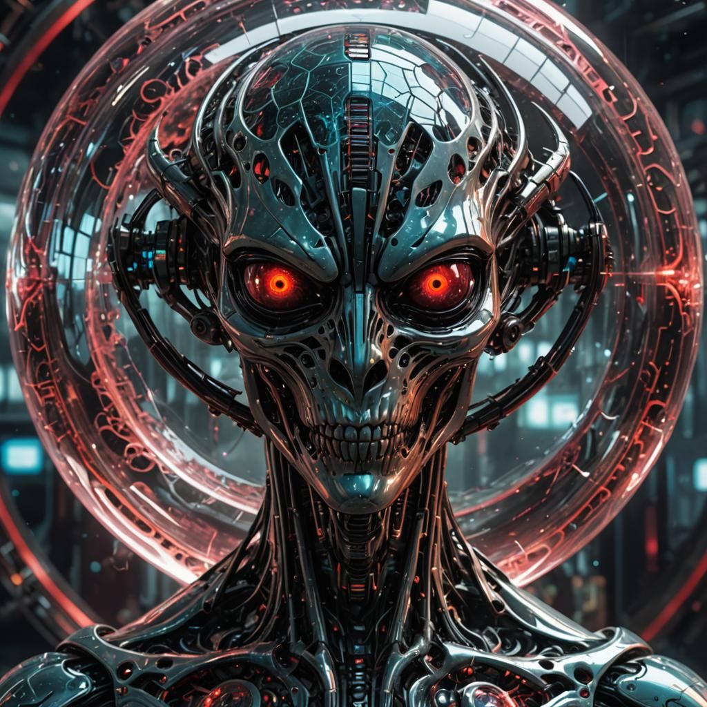 Fractal Cyberpunk Alien in Crystal Sphere