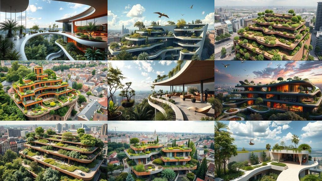 Terraced Garden Building with Pterodactyls in Cityscape