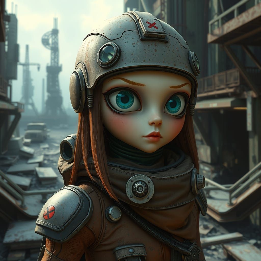 Alien Soldier Girl in Ruined Sci-Fi City