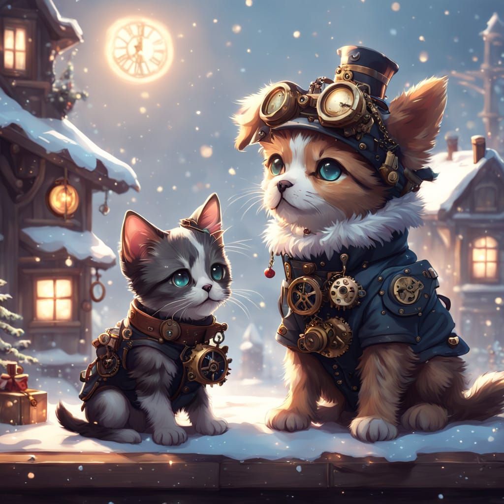 Steampunk Puppies Celebrate New Year in Whimsical Winter Won...