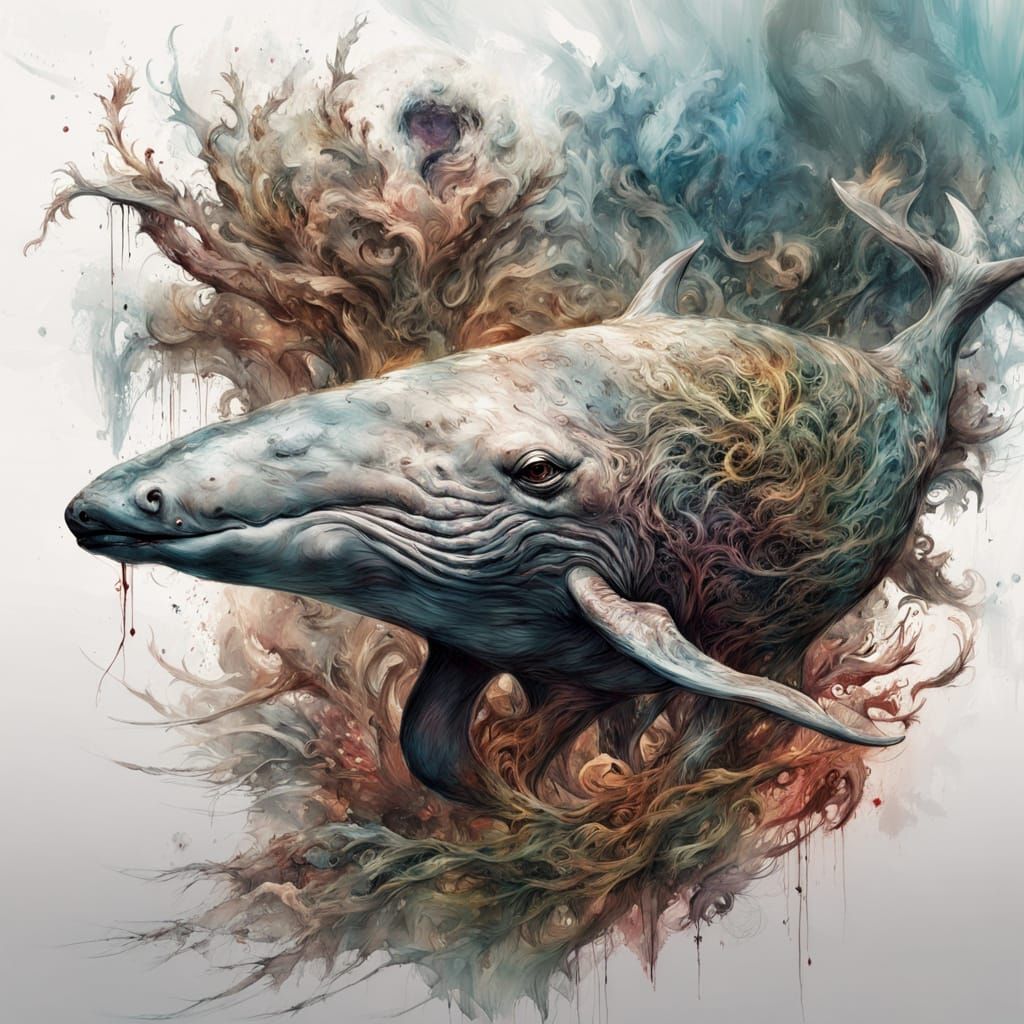 Surreal Alien Whale Dives into Fractal Reef