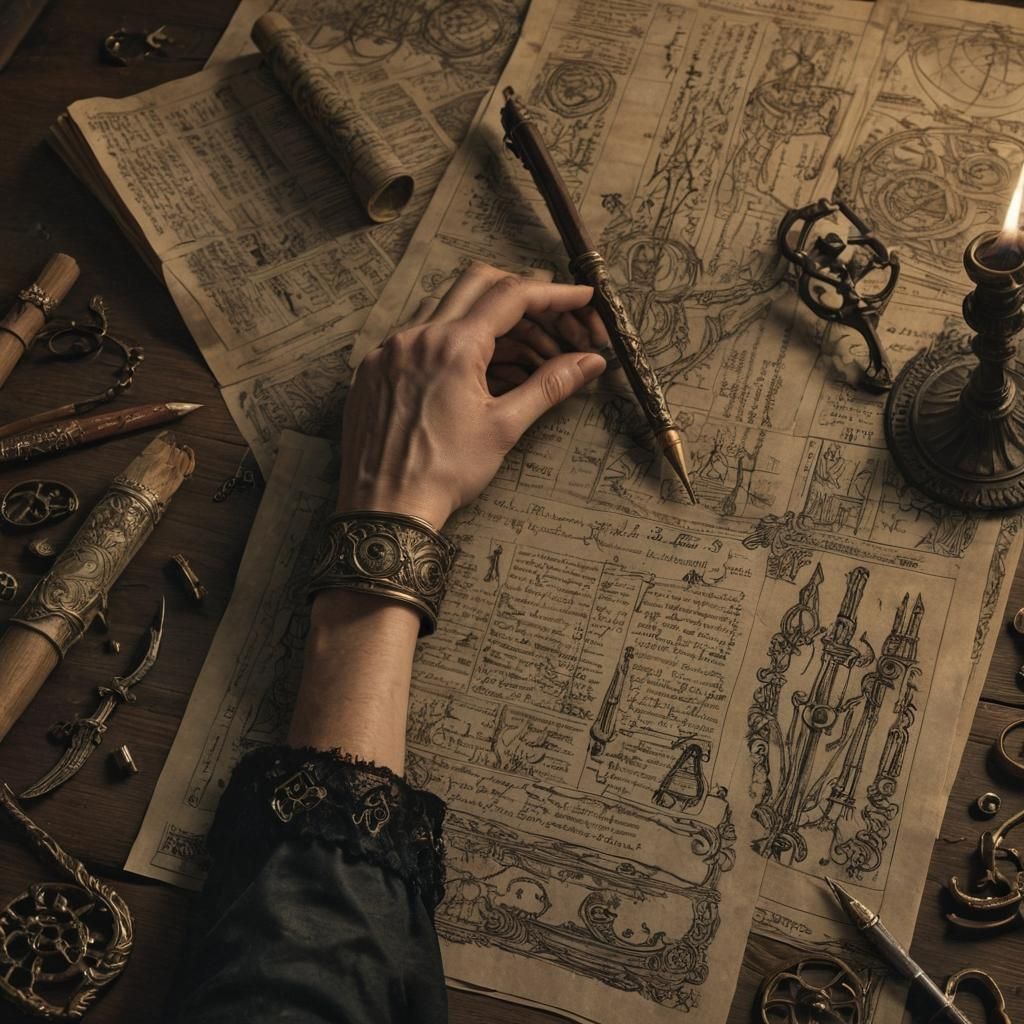 Mystical Scrolls in Dark Academic Illustration
