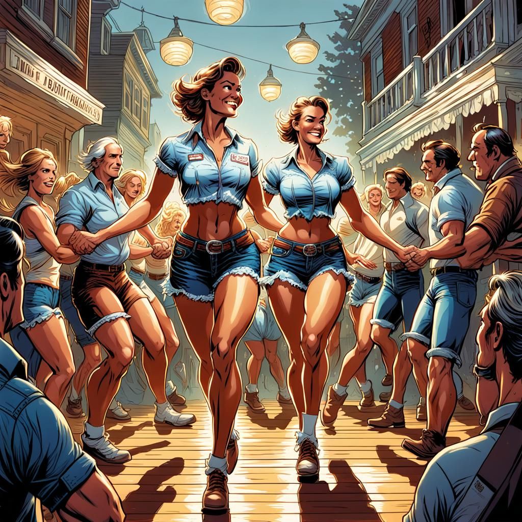 Girl Square Dancing in Comic Book Art Style