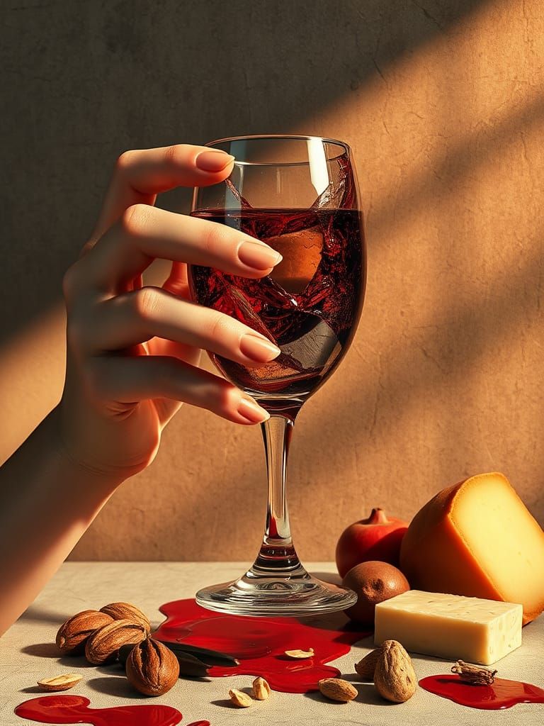 Woman with Melting Wine Glass in Surrealist Style