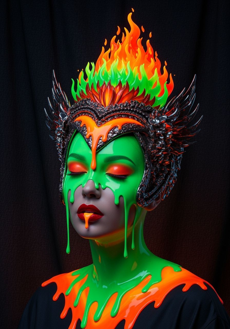 Surreal Portrait with Molten Neon Paint