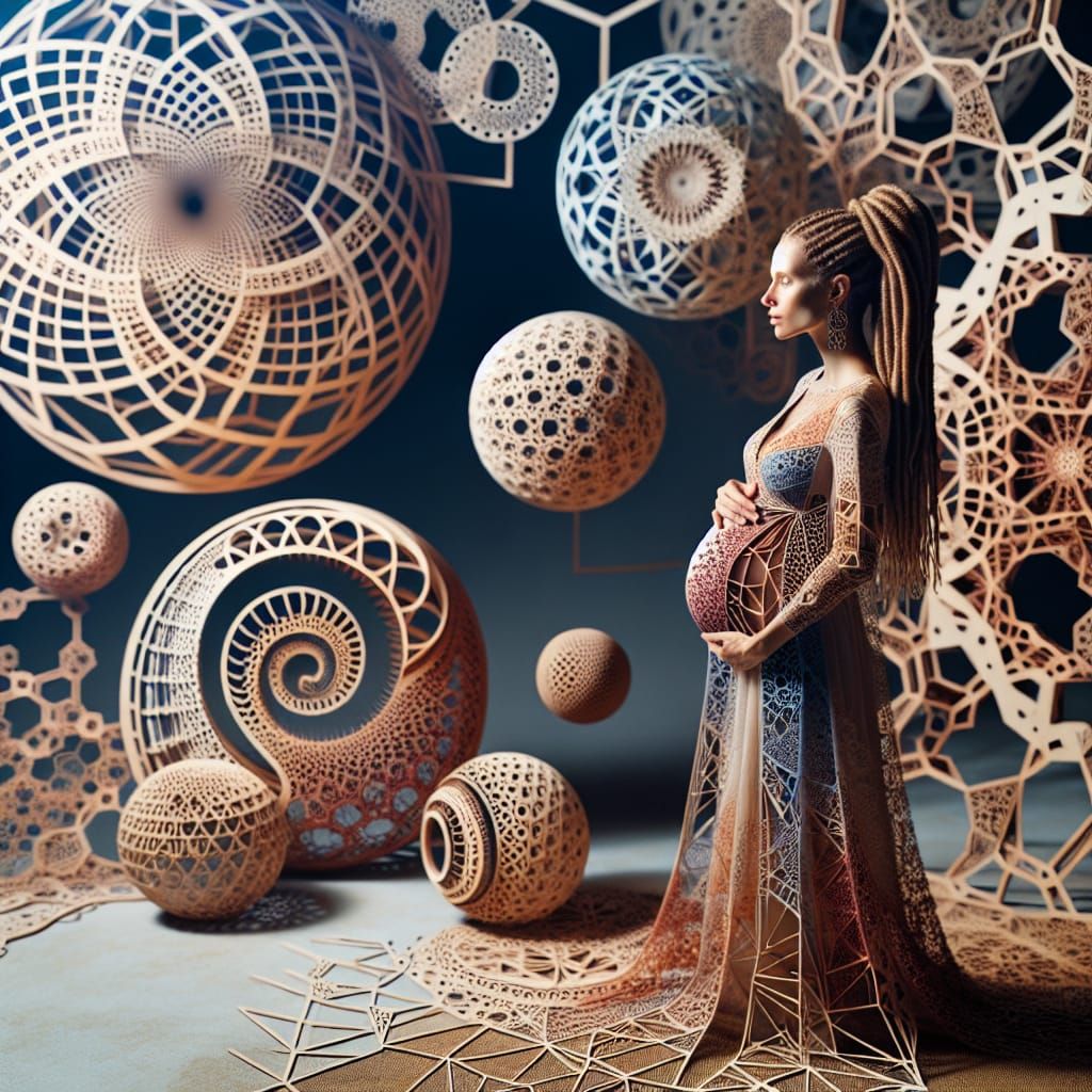 Intricate 3D Installation Art with Pregnant Model