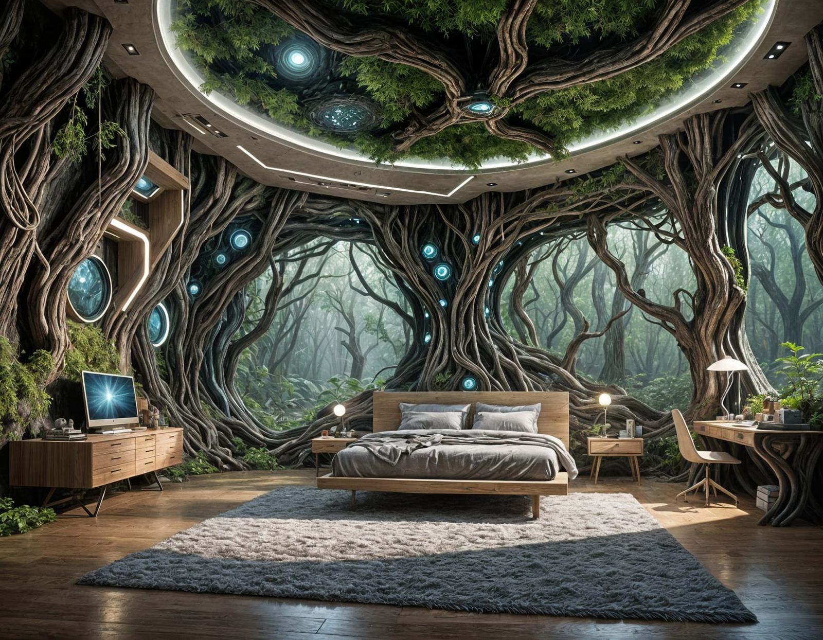 Futuristic Forest Bedroom in Science Fiction Style