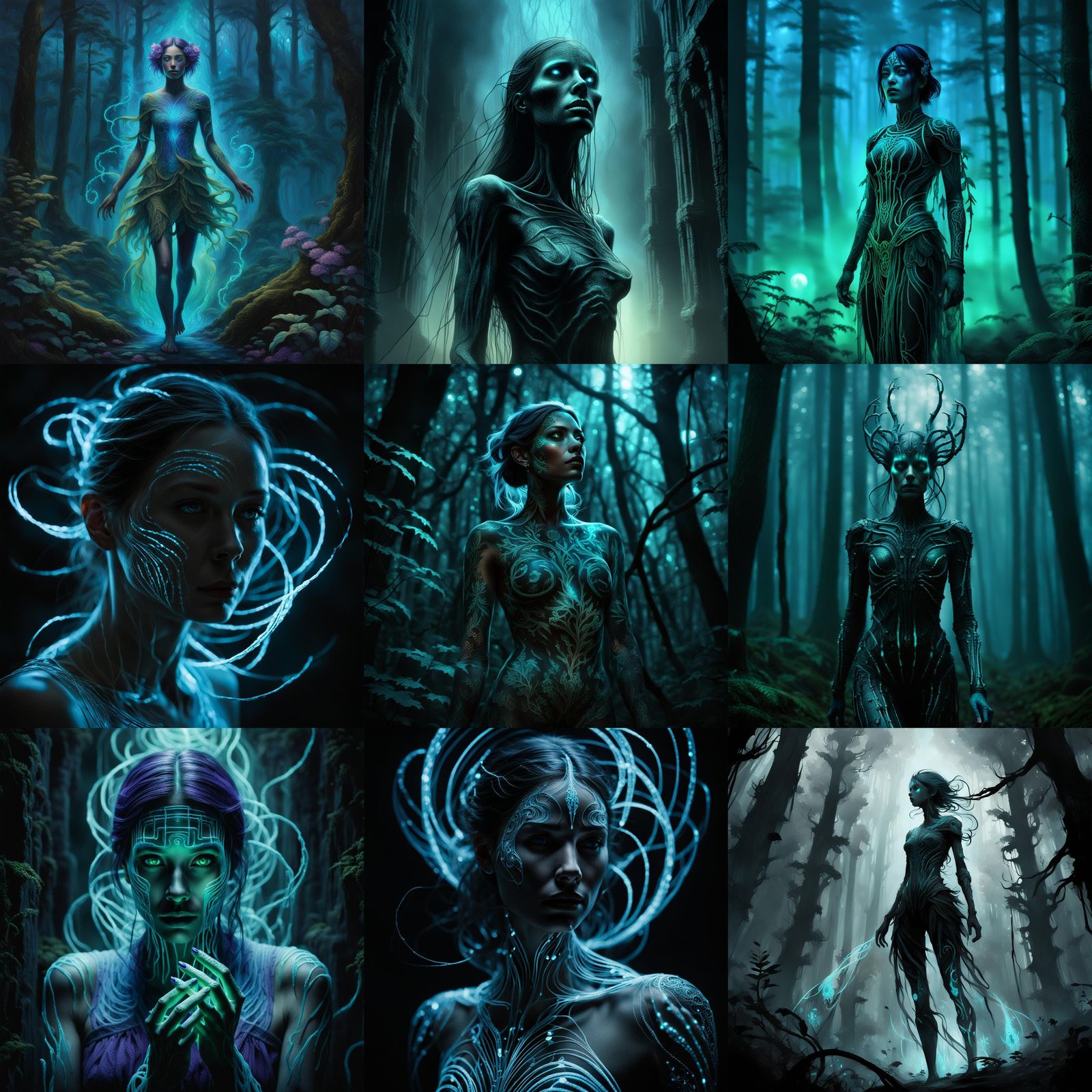 Bioluminescent Girl in Dark Light: Hyperrealistic Art