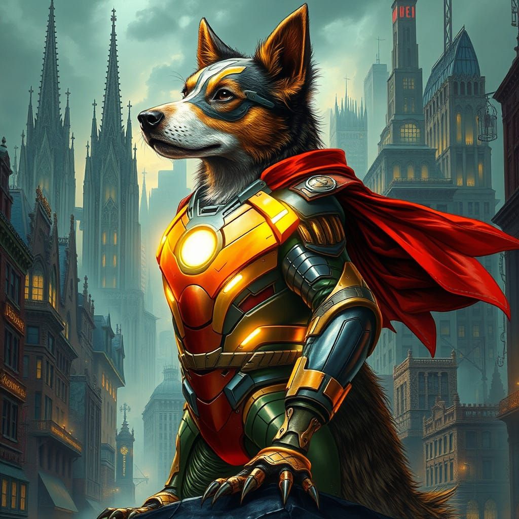 Heroic Canine in Iron Man Costume Defends the City