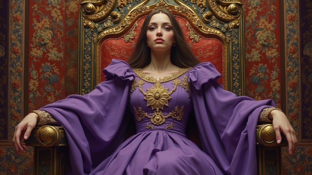 Regal Woman in Purple Robes on Throne