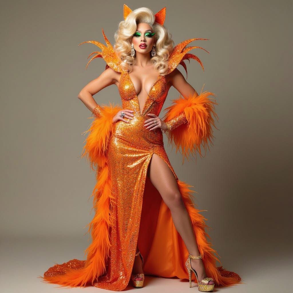 Glamorous Drag Queen in Orange Gown, Nagel Style