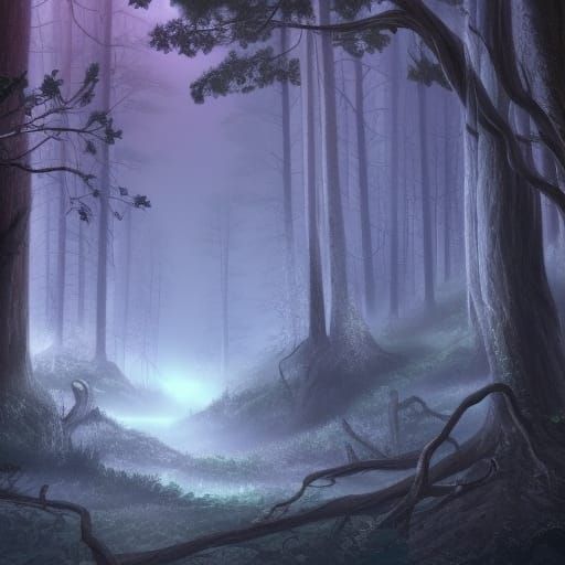 Nighttime Forest Man with Black Hair, Fantasy Art