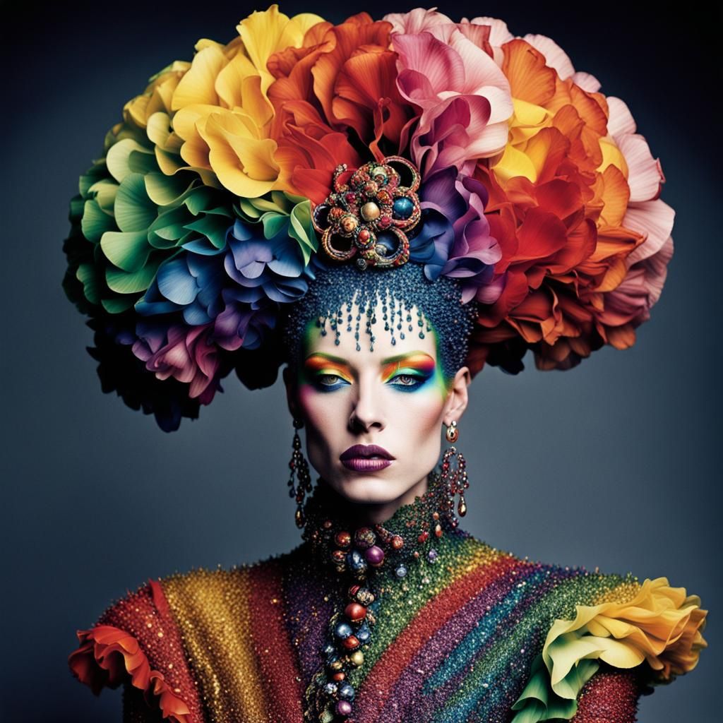 Rainbow Portrait with Avant-Garde Fashion