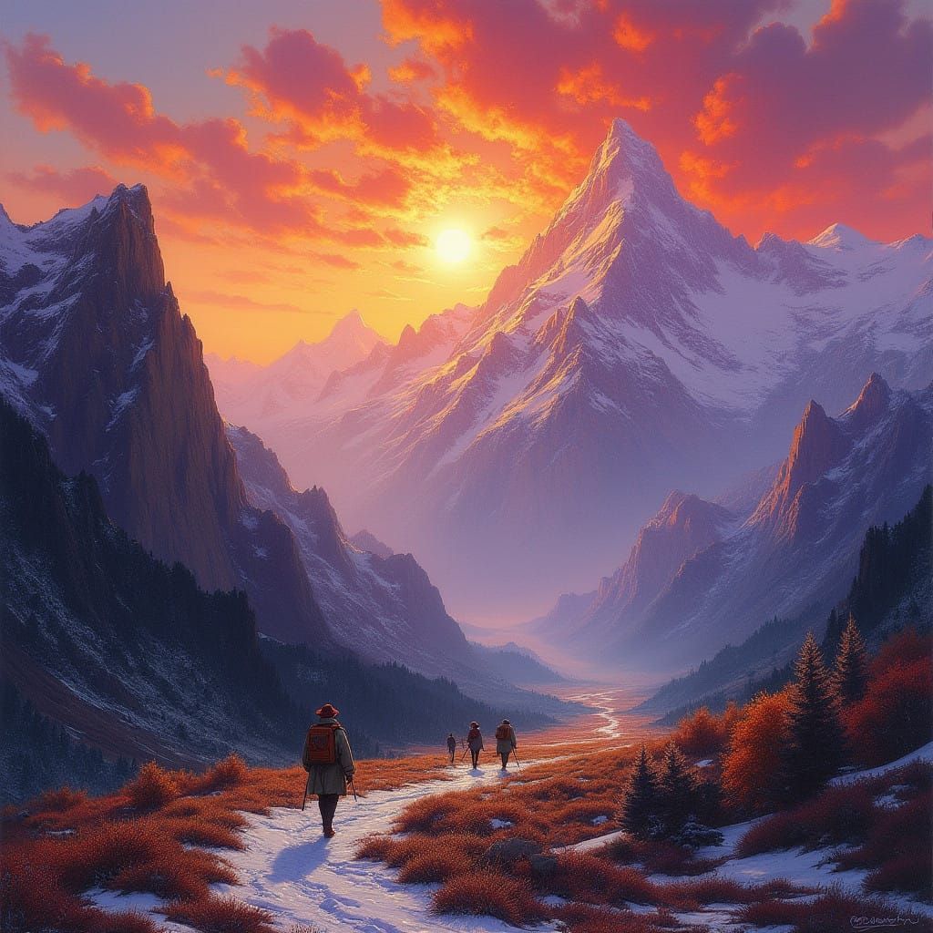 Sweeping Fantasy Landscape with Majestic Peaks and Vibrant S...