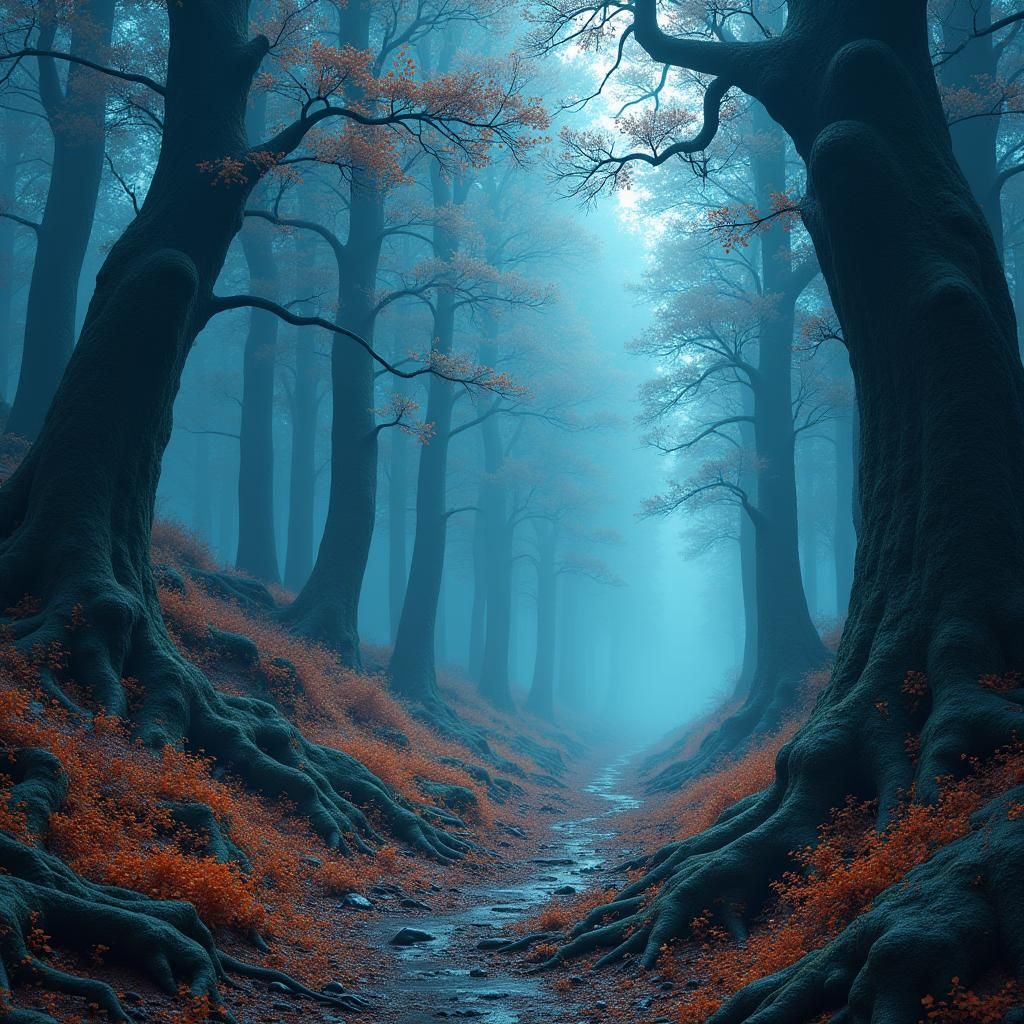 Mystical Frozen Forest in Matte Painting Style