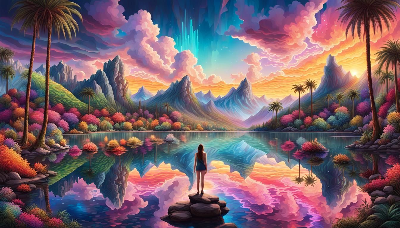 Vibrant Cityscape Reflected in Mountain Lake