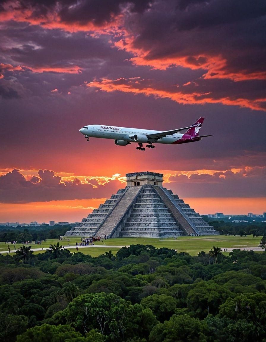 Chichen Itza Sunset with Boeing 777 Descent