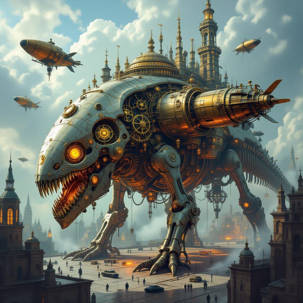 Steampunk Metropolis Inside Petrified Beast