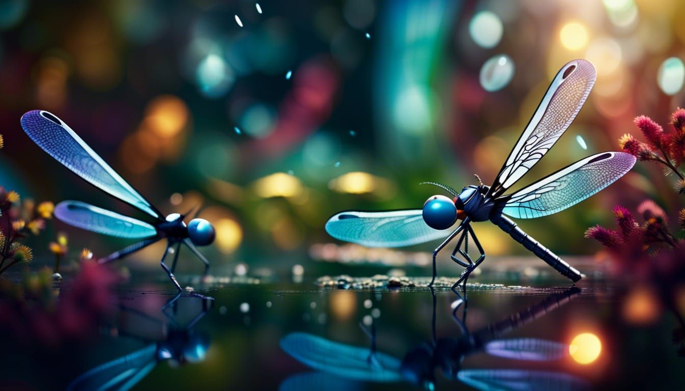 Robot Dragonflies in Crystal Garden: Professional Photograph...