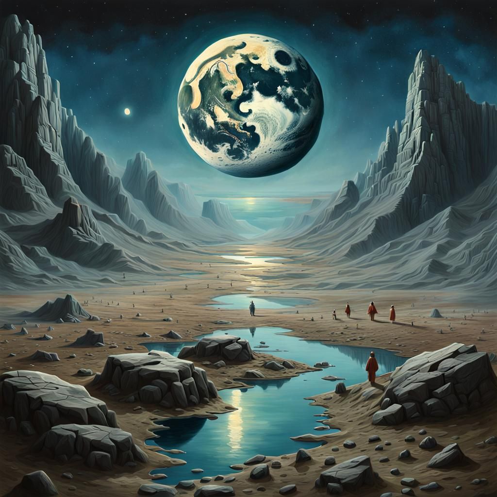 Desolate Moonscape Reflects Infinite Curse in Oil Painting