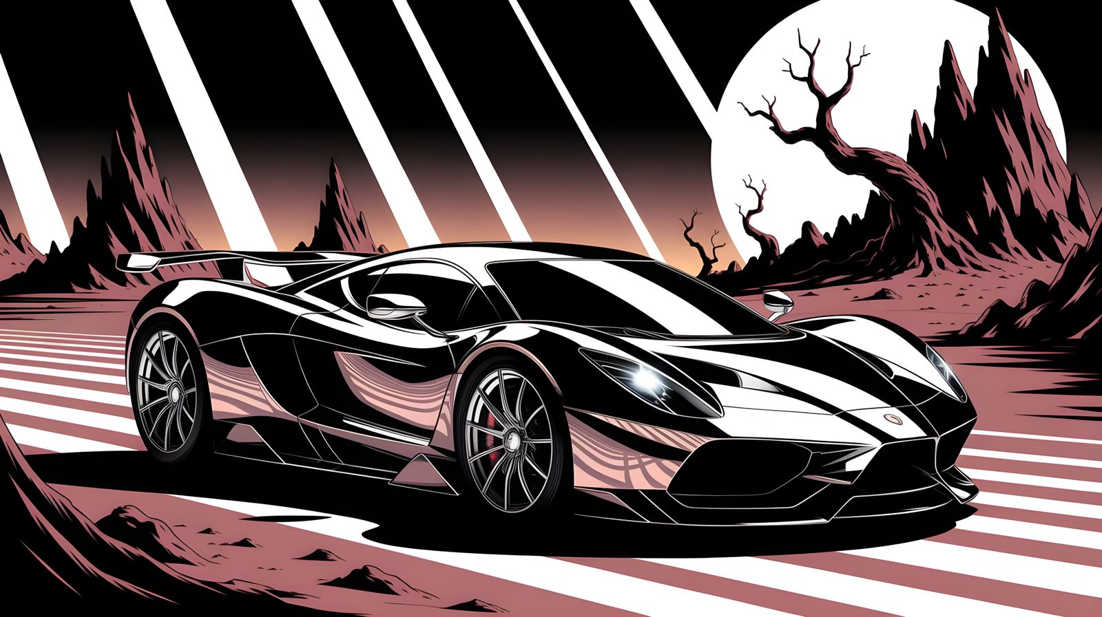 Chrome Alien Supercar on Eerie Planet