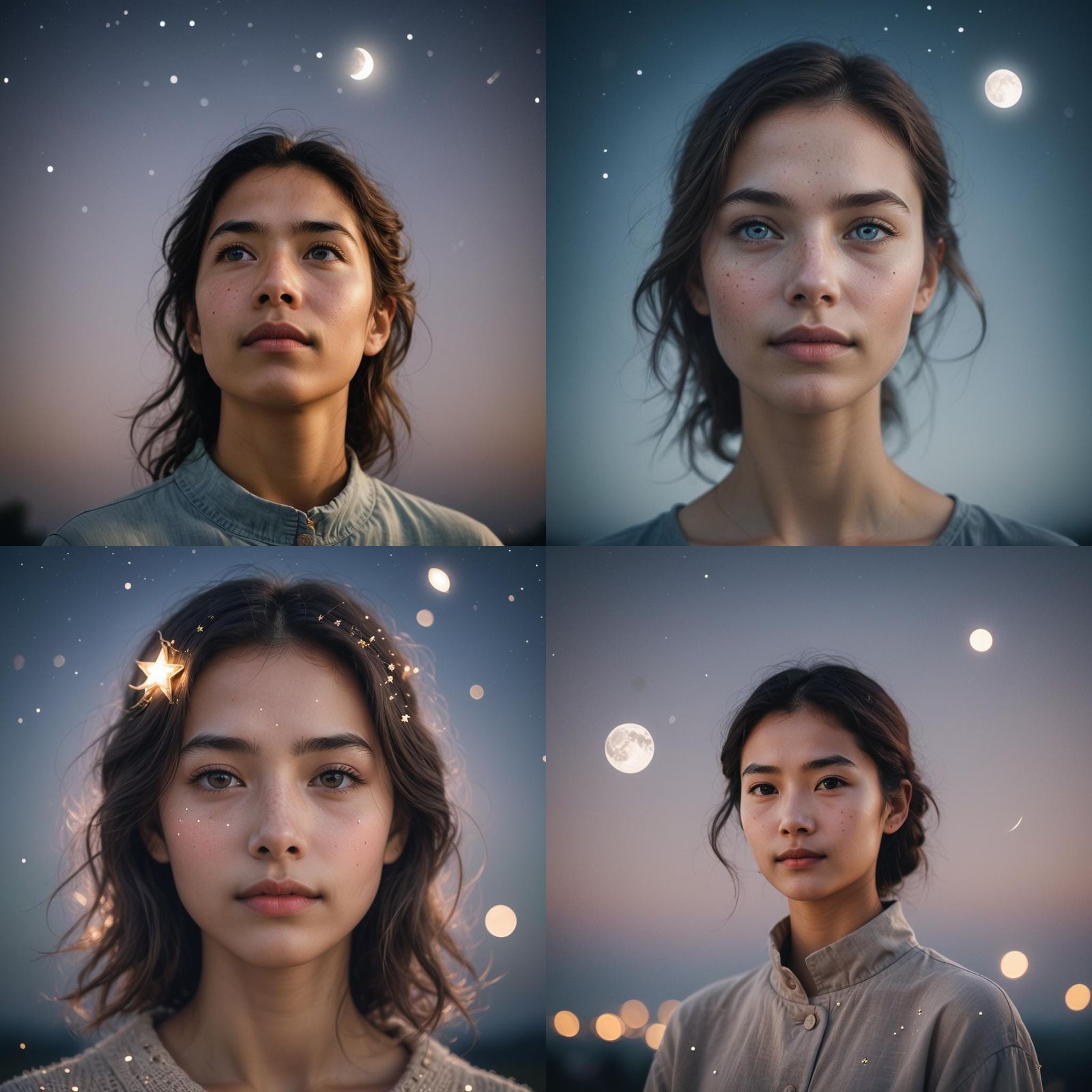 Minimalist Night Sky with Moon and Stars