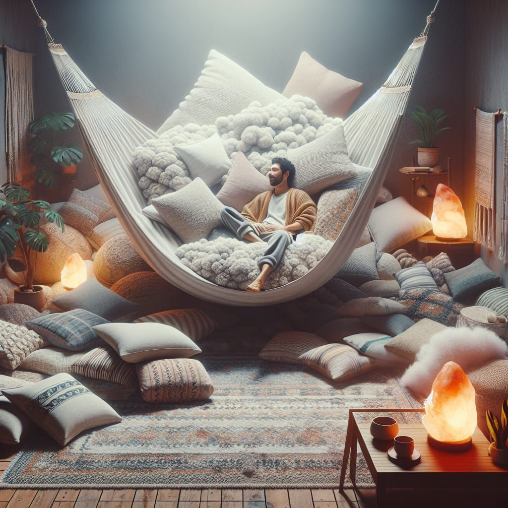 Ultimate Comfort Room with Hammock and Ambient Lighting