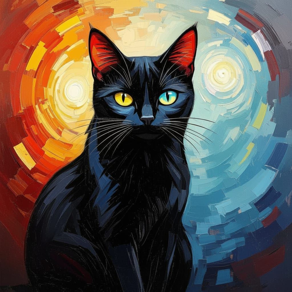 Modern Painting of Cat and Dog with Abstract Background