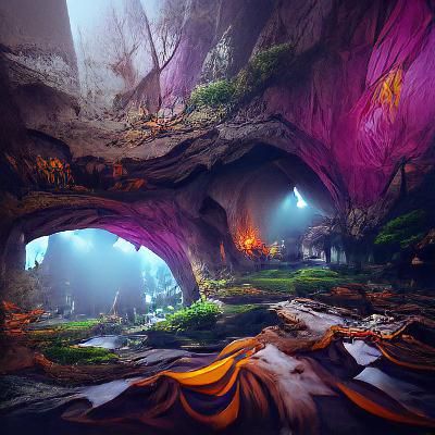 Enchanted Hidden Forest Cave: Fantastical Matte Painting