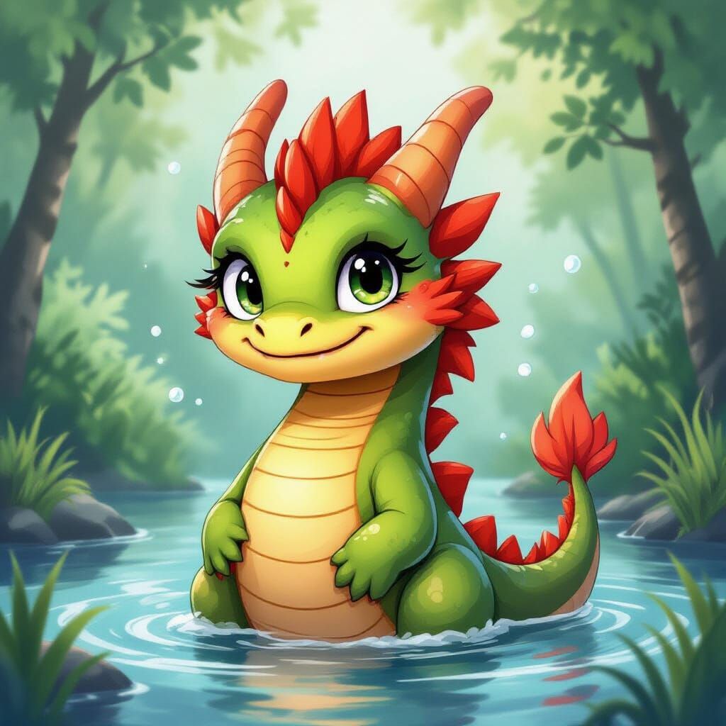 Happy Dragon Portrait in Watercolor Style