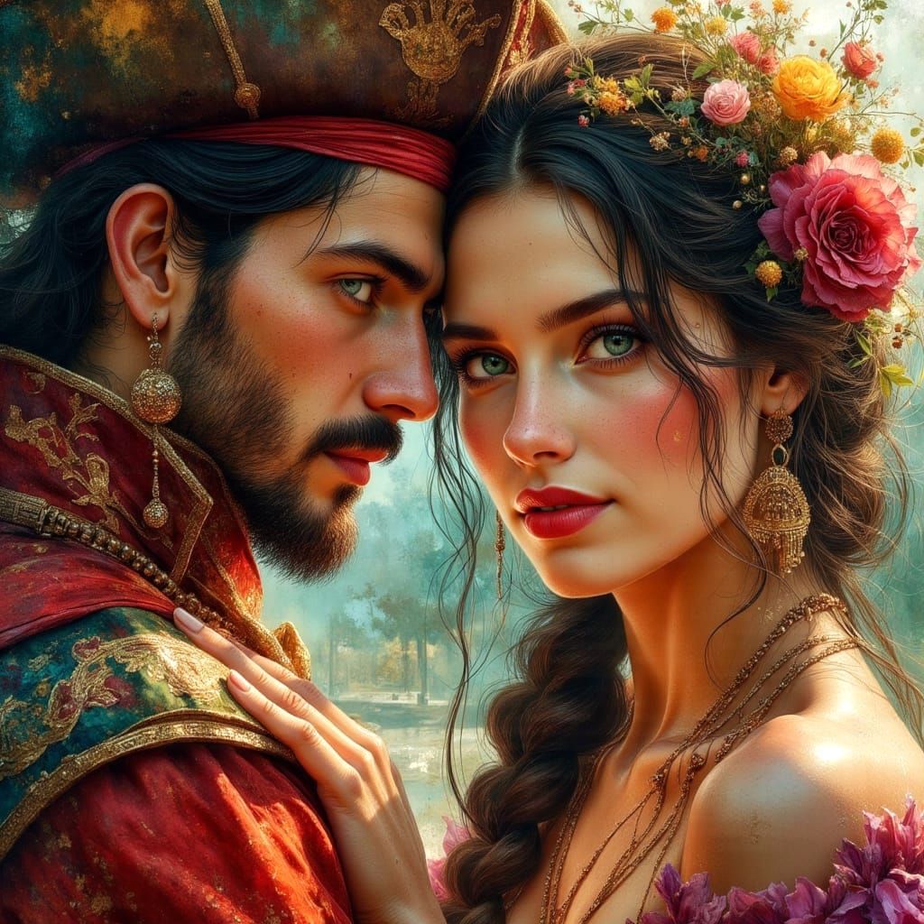 Pirate Prince and Queen Portrait in Vibrant Colors