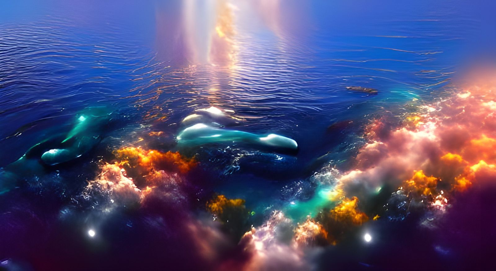 Whale Fall: Cosmic Beauty in Impressionistic Style