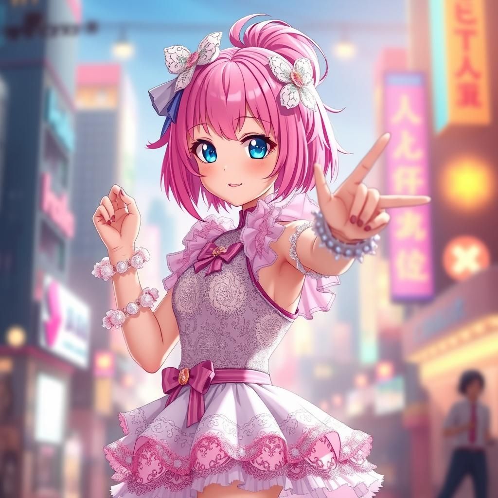 Anime Idol Girl with Pink Hair in 3D Rendered Style