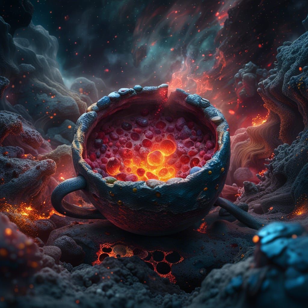 Nebula Teacup: Surreal Art Nouveau Dreamscape