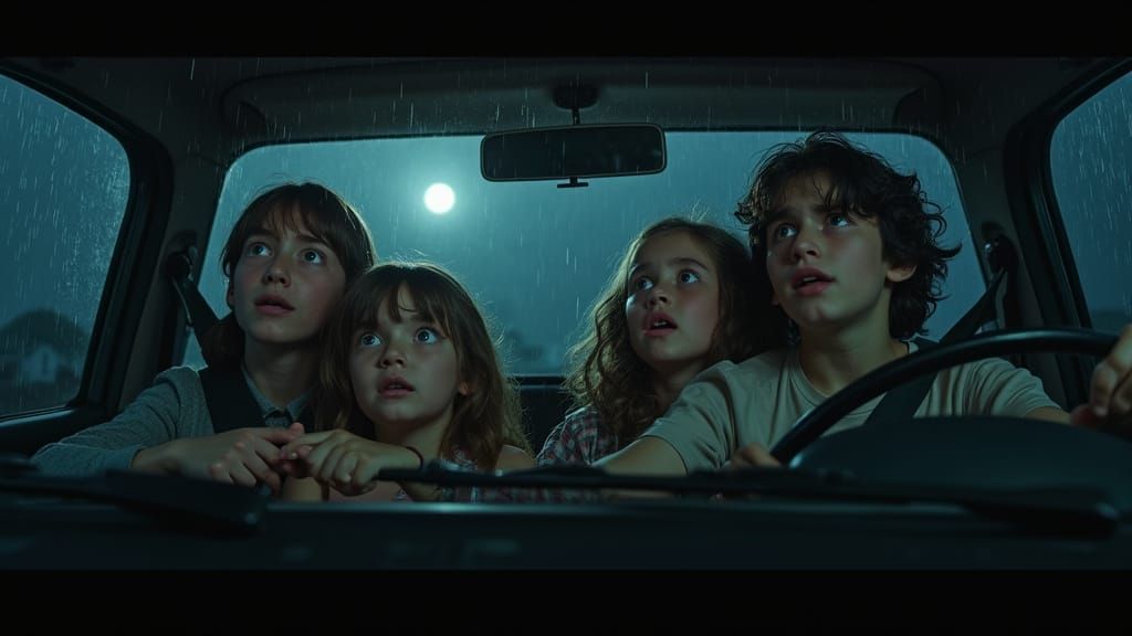 Eerie Encounter: Family, Orb, and Retro-Futuristic Style