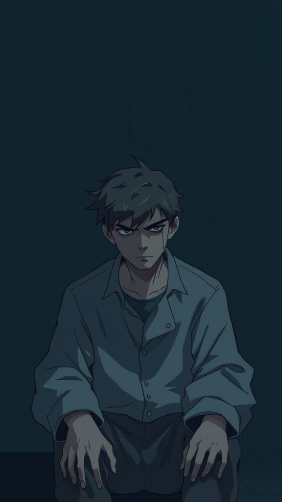 Solitary Figure in Dim Room, 3D Anime Art