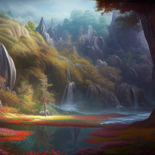 Fantastical Landscape in Color Pencil, Detailed Art