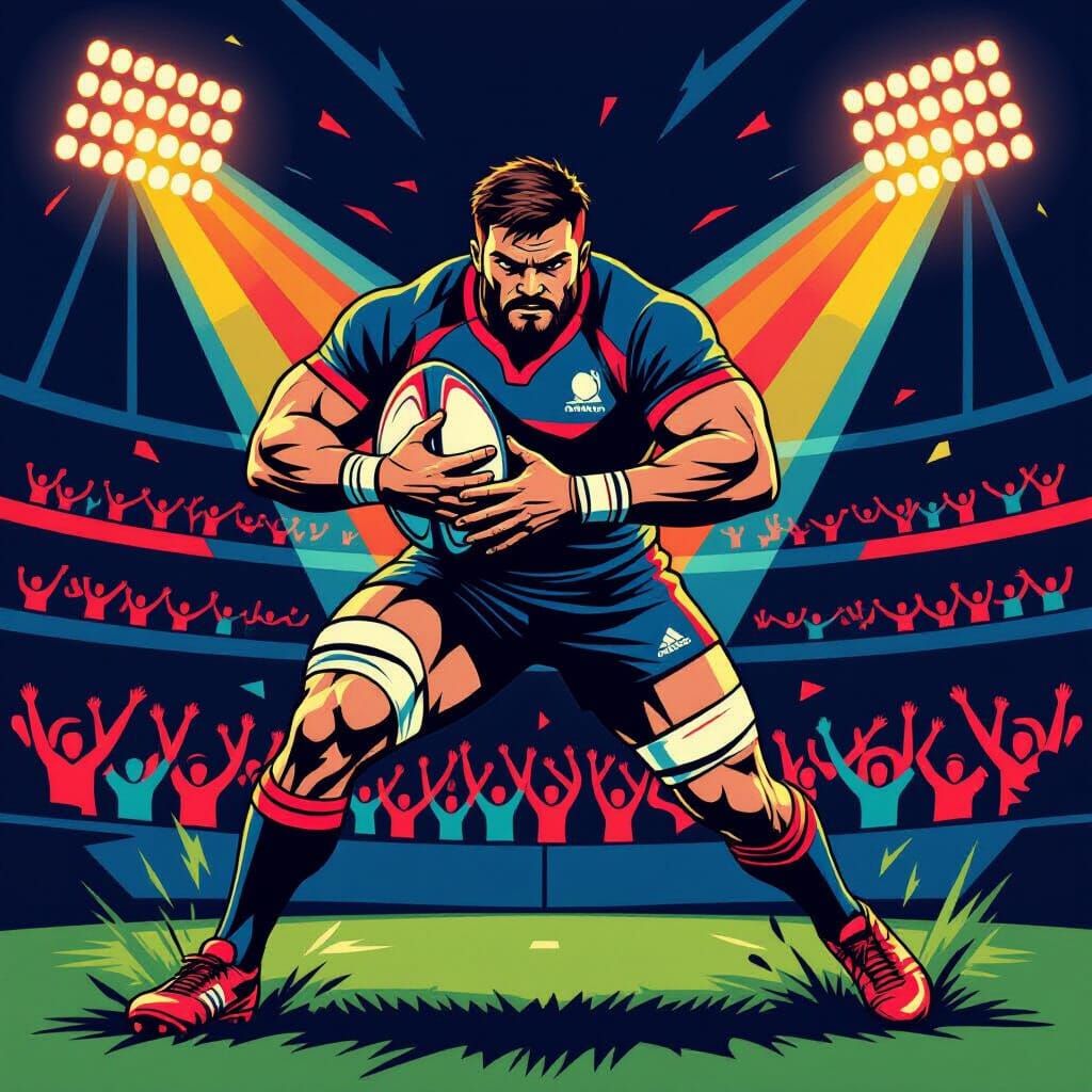 Rugby Player Tackle Poster in Bold Vector Style