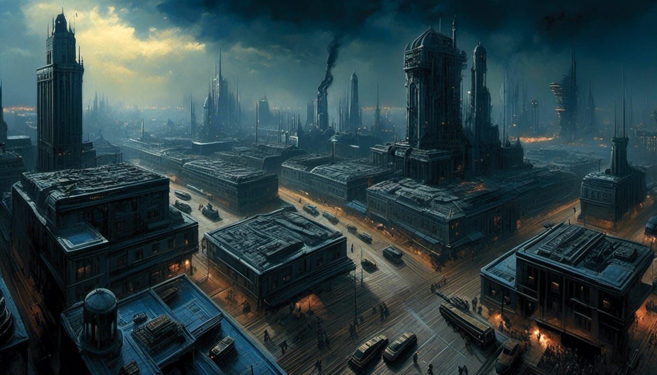 Dystopian City Riots in Dark Fantasy Style