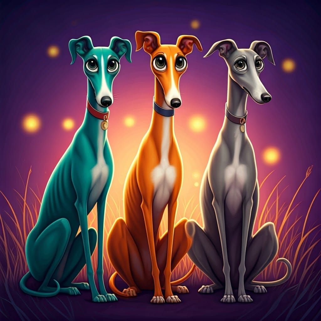 Surreal Greyhounds in Vibrant Abstraction