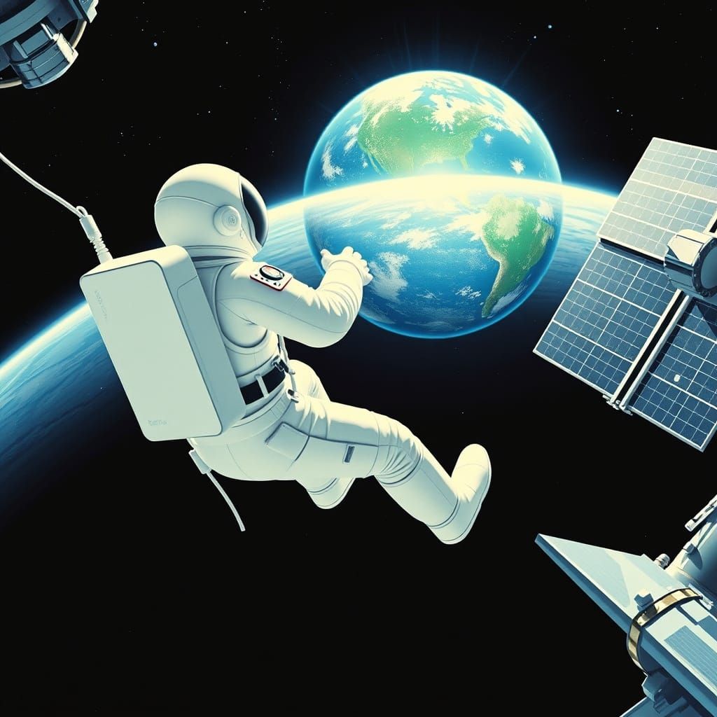 Astronaut Contemplates Earth in Futuristic Space Station