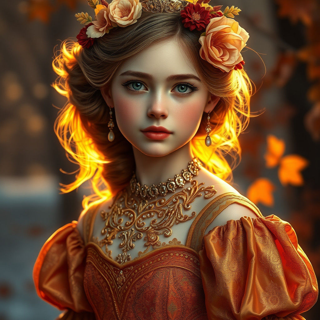 Fantasy Flower Girl Portrait in Art Nouveau Style