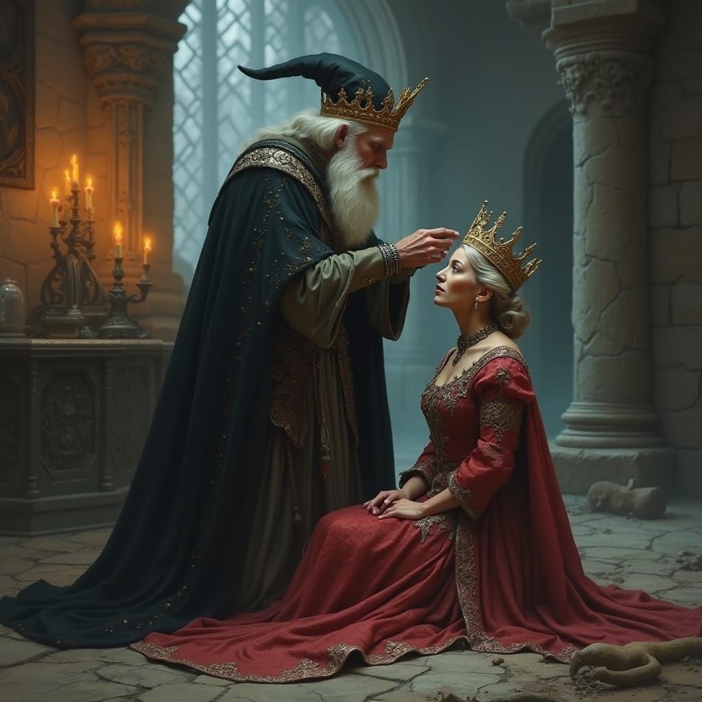 Mystical Queen Crowned in Dark Fantasy Witches Castle