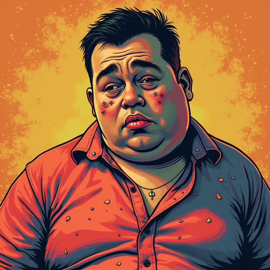 Crying Man with Chip Stains in Pop Art Style