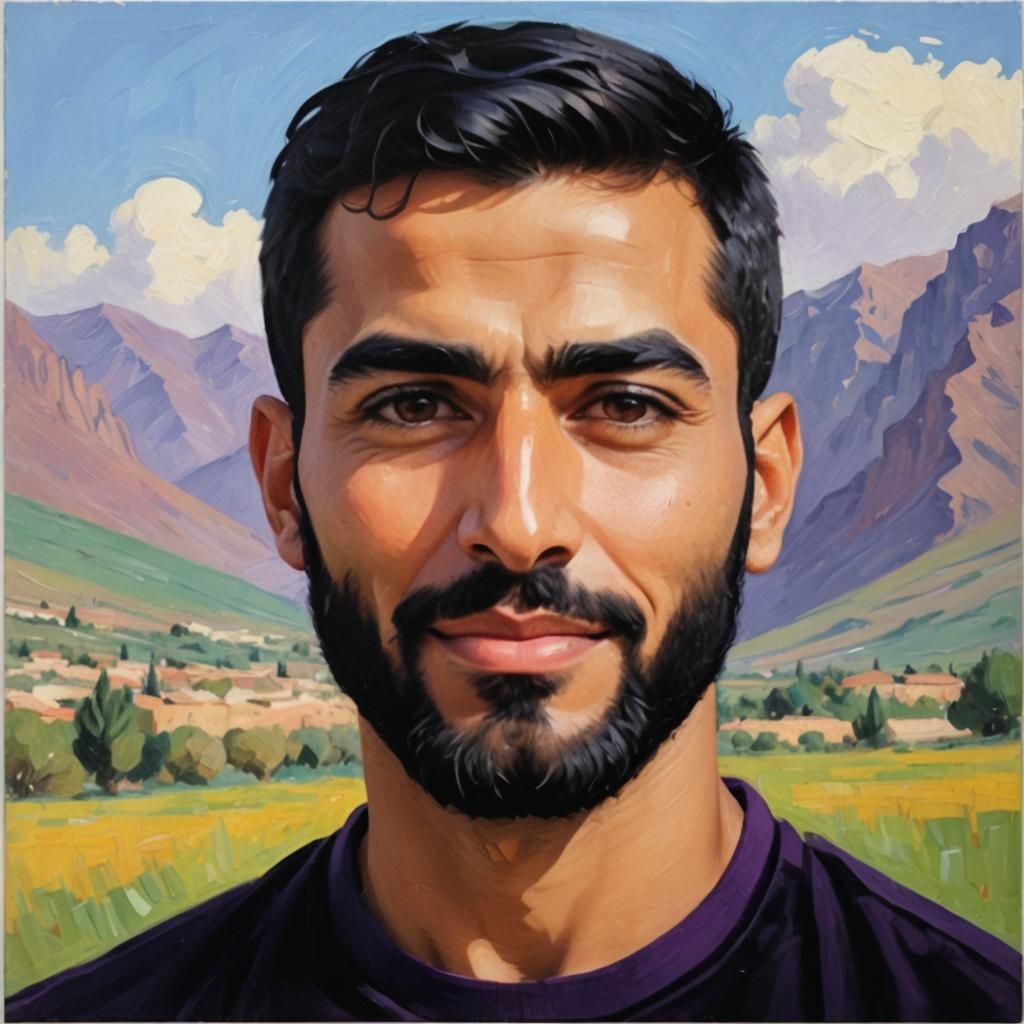 Handsome Iranian Man in Impressionist Gouache Style