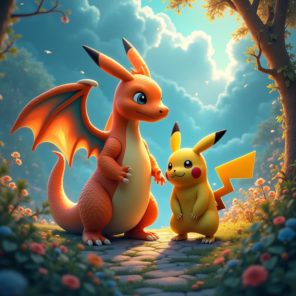 Pikachu and Charizard: Hyper-Realistic Fantasy Art