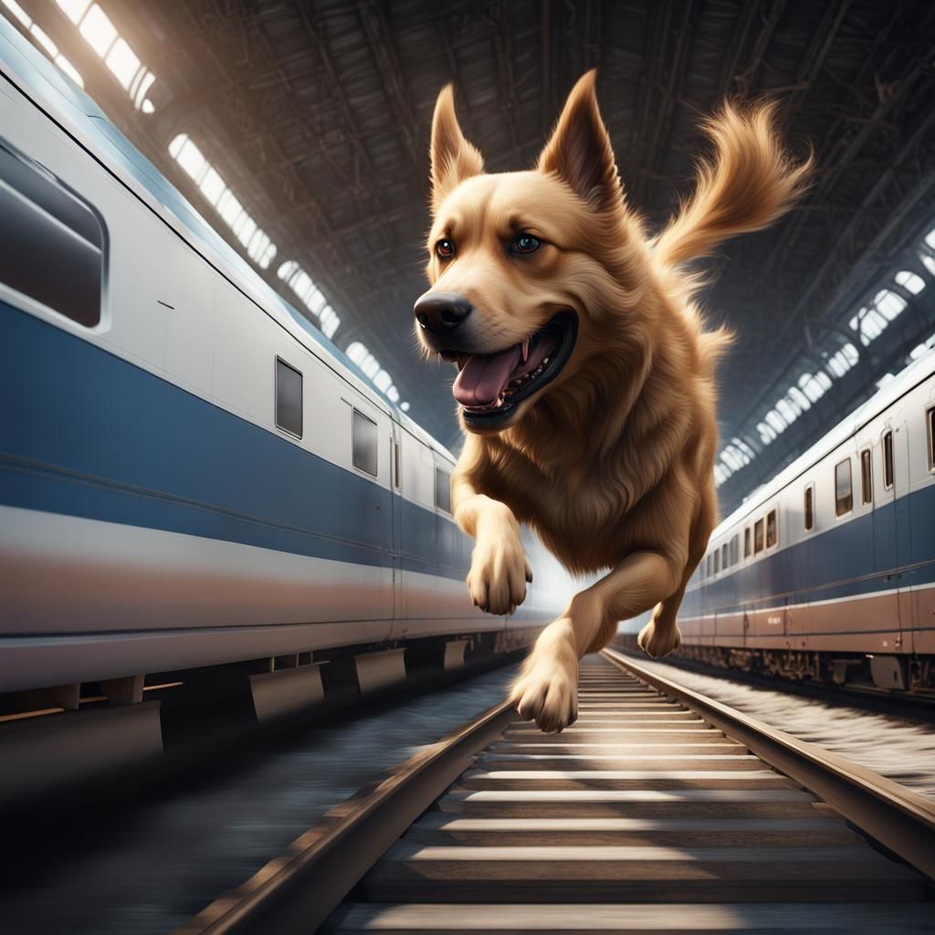 Dog Chasing Train: Detailed Matte Painting