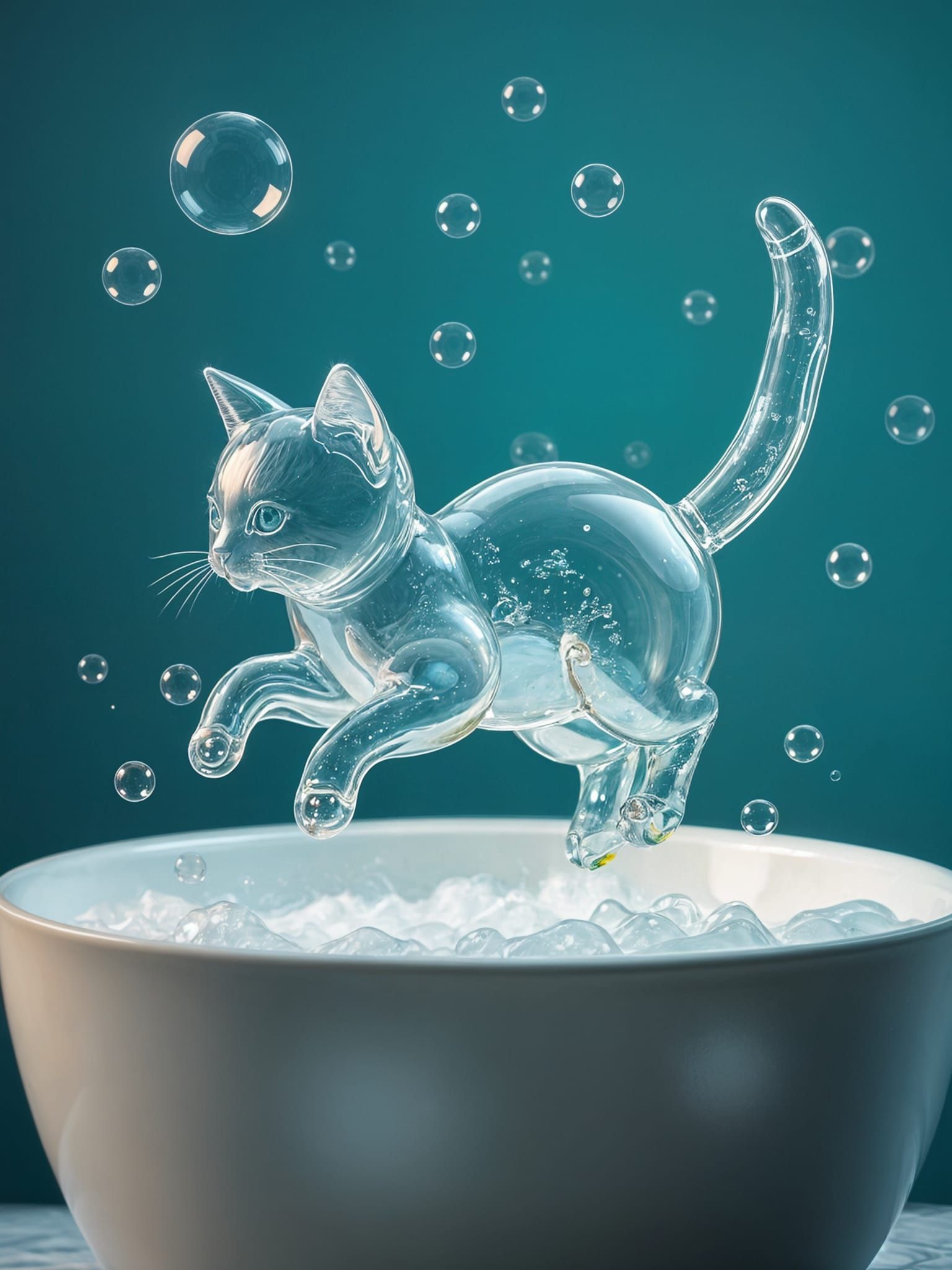 Iridescent Feline Bubbles in a Dreamy Bath