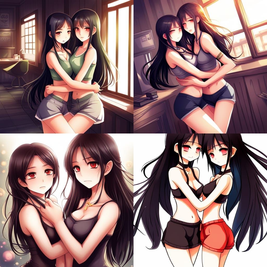 Anime Style Twins Hugging
