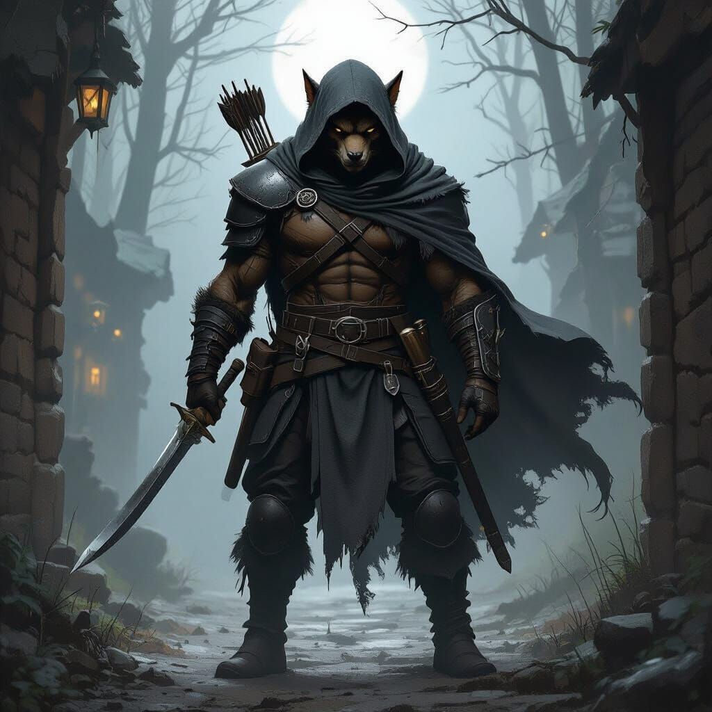 Bugbear Rogue in Dimly Lit Alleyway